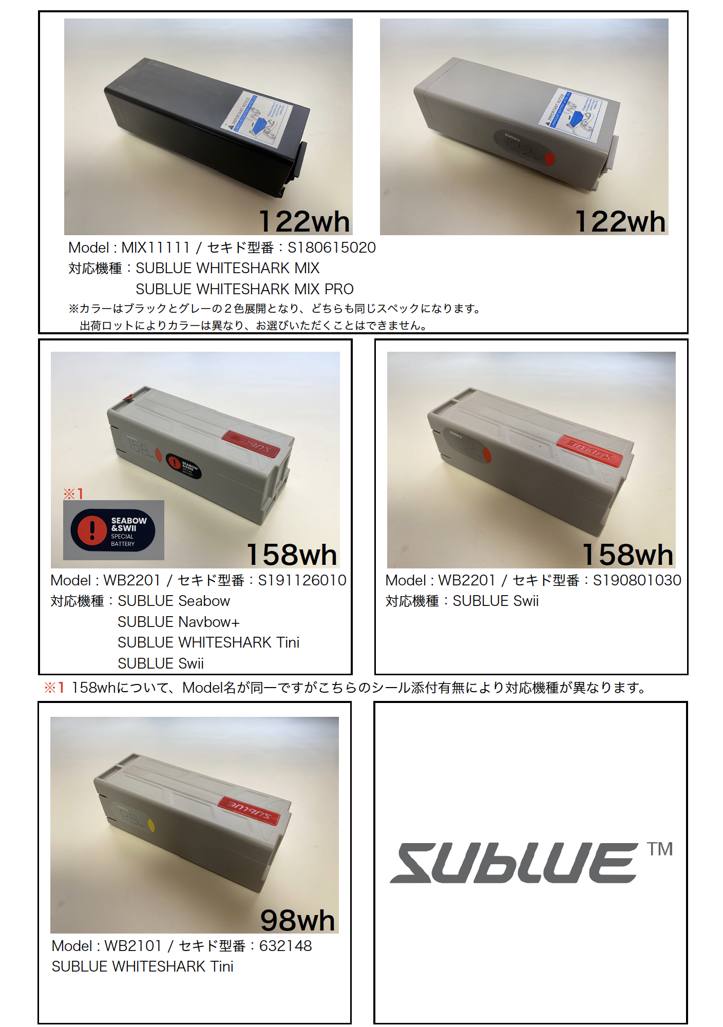SUBLUE Swii (スウィー) 専用バッテリー 158Wh (カラー共通)